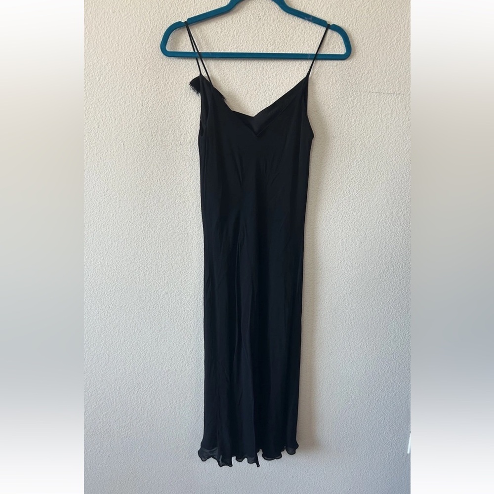 VTG 90s Lapis Black Slip Dress Midi Bias Cut Rayon USA Y2K Minimalist M - Picture 15 of 16